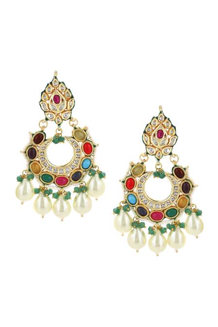 Ruby Raang Multi Color Pearls, Stones, Diamonds Noor Kundan And Embellished Chandbalis Online at Aza Fashions Ruby Raang_Multi Color Pearls, Stones, Diamonds Noor Kundan And Embellished Chandbalis _Online_at_Aza_Fashions