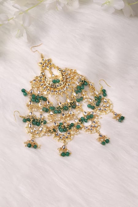 Shop Ruby Raang Green Gold Toned Kundan Beaded Passa at Aza Fashions Shop_Ruby Raang_Green Gold Toned Kundan Beaded Passa _at_Aza_Fashions