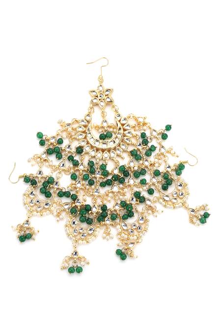 Ruby Raang Green Gold Toned Kundan Beaded Passa Online at Aza Fashions Ruby Raang_Green Gold Toned Kundan Beaded Passa _Online_at_Aza_Fashions