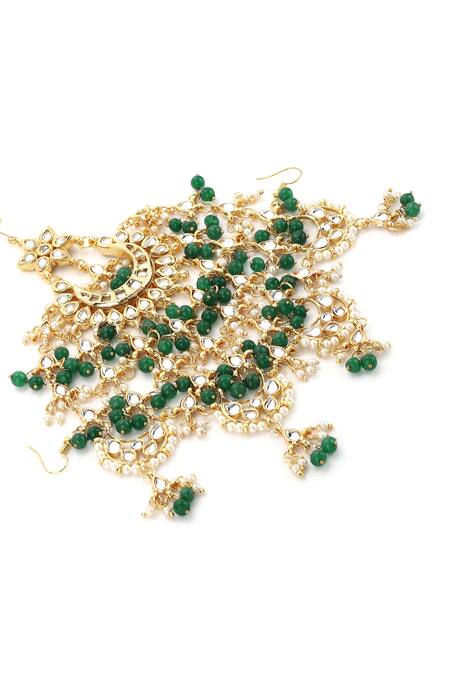 Buy Ruby Raang Green Gold Toned Kundan Beaded Passa Online at Aza Fashions Buy_Ruby Raang_Green Gold Toned Kundan Beaded Passa _Online_at_Aza_Fashions