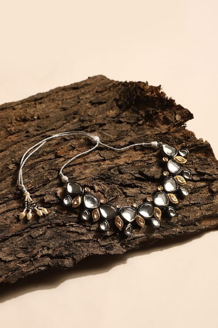 Shop Ruby Raang Silver Plated Gleaming Petal Kundan Necklace at Aza Fashions Shop_Ruby Raang_Silver Plated Gleaming Petal Kundan Necklace _at_Aza_Fashions