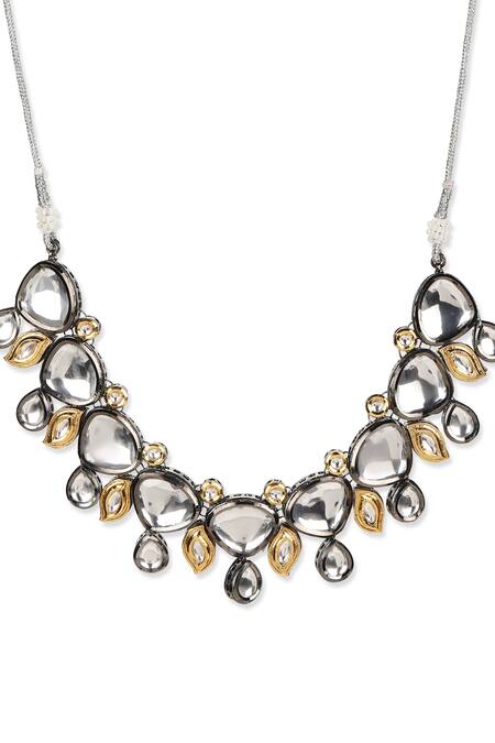 Ruby Raang Silver Plated Gleaming Petal Kundan Necklace Online at Aza Fashions Ruby Raang_Silver Plated Gleaming Petal Kundan Necklace _Online_at_Aza_Fashions