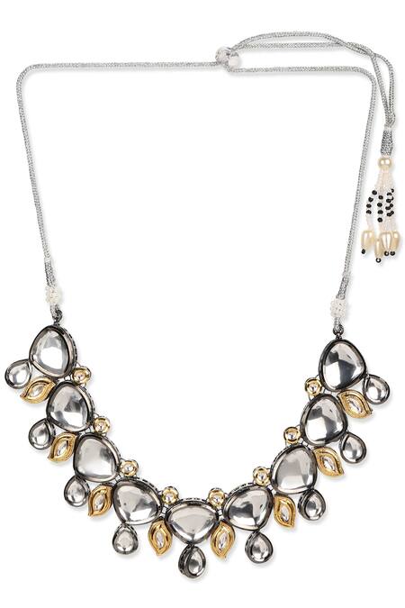 Buy Ruby Raang Silver Plated Gleaming Petal Kundan Necklace Online at Aza Fashions Buy_Ruby Raang_Silver Plated Gleaming Petal Kundan Necklace _Online_at_Aza_Fashions