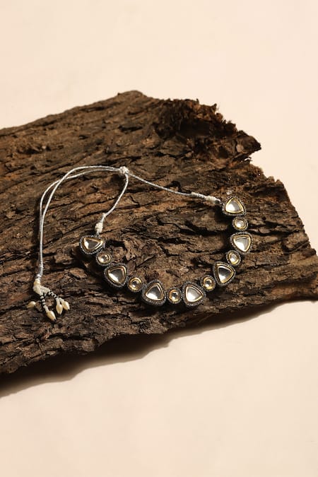 Shop Ruby Raang Silver Plated Gleaming Prism Globule Kundan Necklace at Aza Fashions Shop_Ruby Raang_Silver Plated Gleaming Prism Globule Kundan Necklace _at_Aza_Fashions