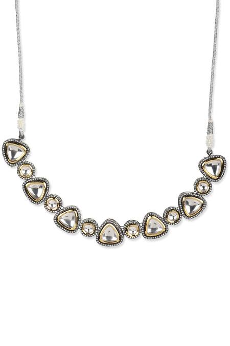 Ruby Raang Silver Plated Gleaming Prism Globule Kundan Necklace Online at Aza Fashions Ruby Raang_Silver Plated Gleaming Prism Globule Kundan Necklace _Online_at_Aza_Fashions