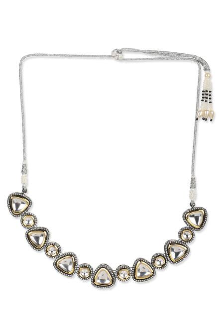 Buy Ruby Raang Silver Plated Gleaming Prism Globule Kundan Necklace Online at Aza Fashions Buy_Ruby Raang_Silver Plated Gleaming Prism Globule Kundan Necklace _Online_at_Aza_Fashions