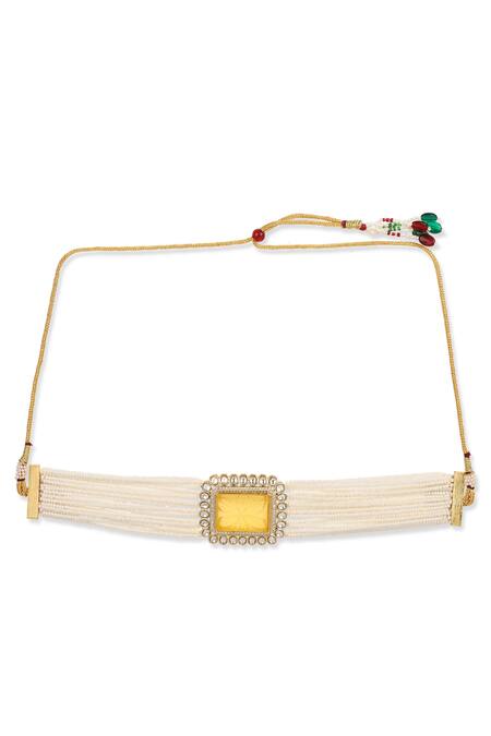 Buy Ruby Raang Yellow Quad Bloom Kundan And Crystal Stone Embellished Choker Online at Aza Fashions Buy_Ruby Raang_Yellow Quad Bloom Kundan And Crystal Stone Embellished Choker _Online_at_Aza_Fashions
