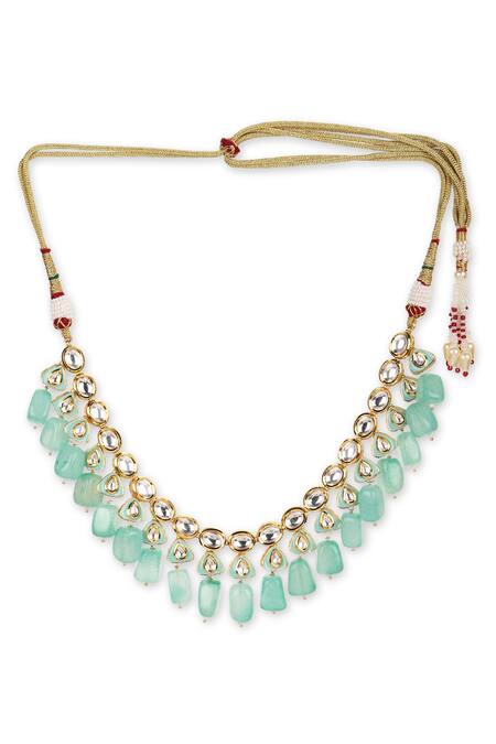 Buy_Ruby Raang_Green Amaryllis Kundan And Crystal Stone Embellished Necklace _Online_at_Aza_Fashions