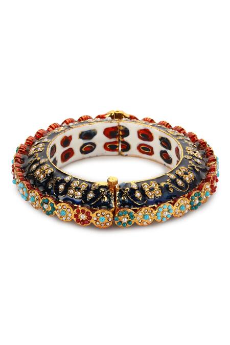 Ruby Raang Blue Stones, Zari Embellished Kundan Bangle Online at Aza Fashions Ruby Raang_Blue Stones, Zari Embellished Kundan Bangle _Online_at_Aza_Fashions