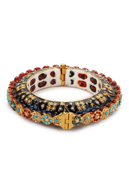 Buy Ruby Raang Blue Stones, Zari Embellished Kundan Bangle Online at Aza Fashions Buy_Ruby Raang_Blue Stones, Zari Embellished Kundan Bangle _Online_at_Aza_Fashions