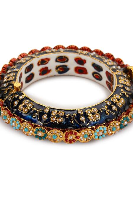Ruby Raang Blue Stones, Zari Embellished Kundan Bangle at Aza Fashions Ruby Raang_Blue Stones, Zari Embellished Kundan Bangle _at_Aza_Fashions