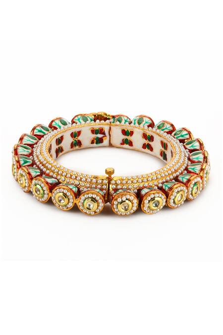 Ruby Raang Gold Plated Kundan Embellished Enamelled Bangle - Single Pc Online at Aza Fashions Ruby Raang_Gold Plated Kundan Embellished Enamelled Bangle - Single Pc _Online_at_Aza_Fashions