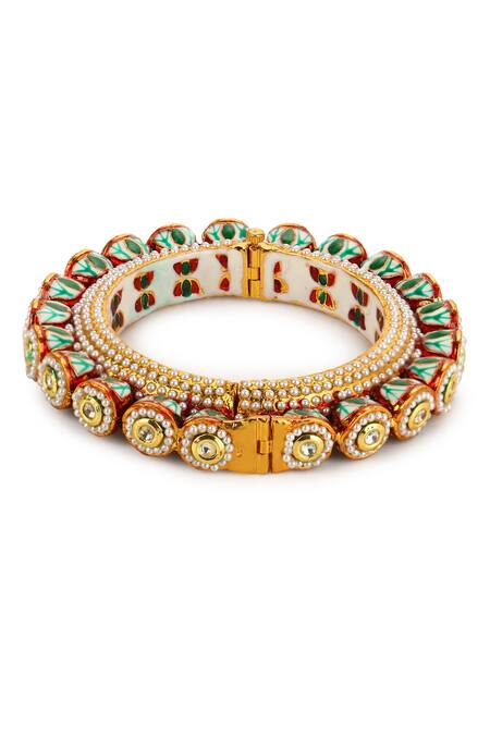 Buy Ruby Raang Gold Plated Kundan Embellished Enamelled Bangle - Single Pc Online at Aza Fashions Buy_Ruby Raang_Gold Plated Kundan Embellished Enamelled Bangle - Single Pc _Online_at_Aza_Fashions