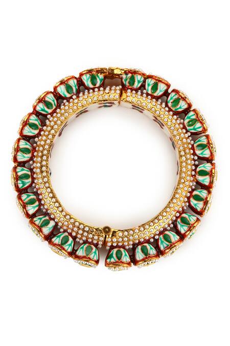 Shop Ruby Raang Gold Plated Kundan Embellished Enamelled Bangle - Single Pc Online at Aza Fashions Shop_Ruby Raang_Gold Plated Kundan Embellished Enamelled Bangle - Single Pc _Online_at_Aza_Fashions