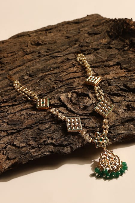 Shop Ruby Raang Gold Plated Kundan Embellished Mathapatti at Aza Fashions Shop_Ruby Raang_Gold Plated Kundan Embellished Mathapatti _at_Aza_Fashions