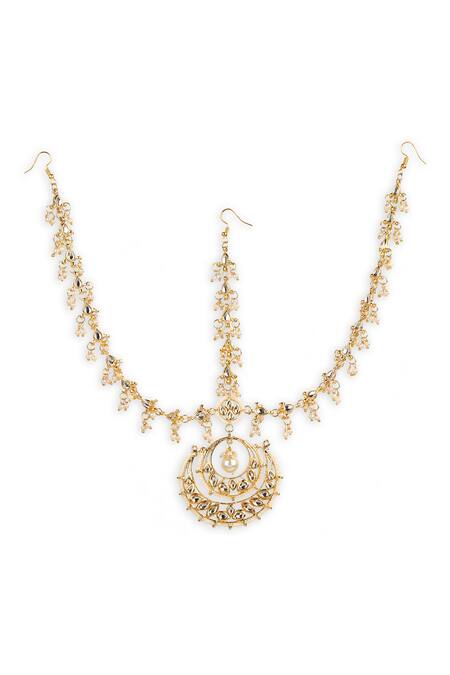 Ruby Raang Gold Plated Teardrop Kundan Embellished Mathapatti Online at Aza Fashions Ruby Raang_Gold Plated Teardrop Kundan Embellished Mathapatti _Online_at_Aza_Fashions