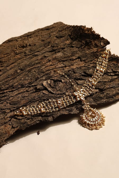 Shop Ruby Raang Gold Plated Kundan Embellished Mathapatti at Aza Fashions Shop_Ruby Raang_Gold Plated Kundan Embellished Mathapatti _at_Aza_Fashions