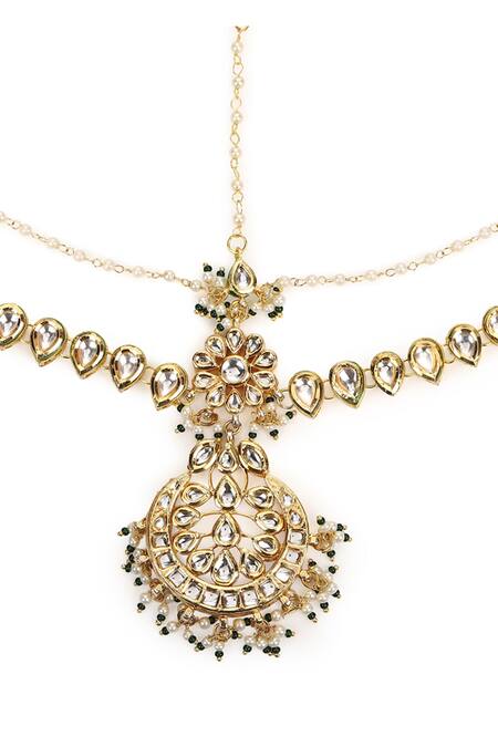 Buy Ruby Raang Gold Plated Chand Embellished Mathapatti Online at Aza Fashions Buy_Ruby Raang_Gold Plated Chand Embellished Mathapatti _Online_at_Aza_Fashions