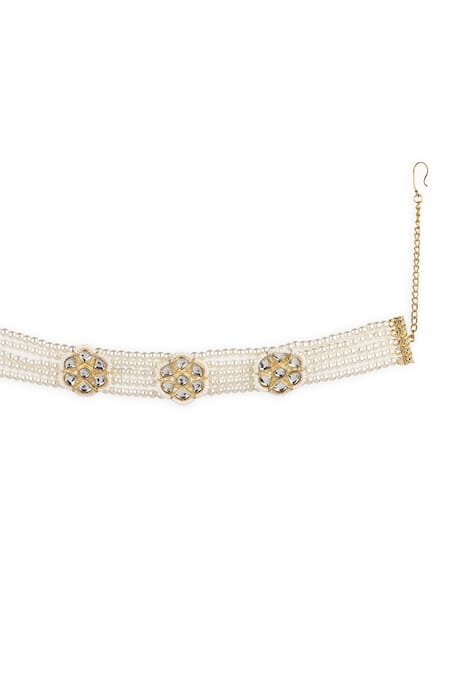 Buy Ruby Raang Gold Pearls, Rhinestones Kundan Floral Embellished Headband Online at Aza Fashions Buy_Ruby Raang_Gold Pearls, Rhinestones Kundan Floral Embellished Headband _Online_at_Aza_Fashions