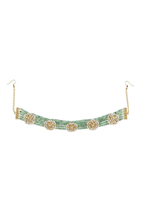 Ruby Raang Green Beads, Embroidery Kundan Embellished Headband Online at Aza Fashions Ruby Raang_Green Beads, Embroidery Kundan Embellished Headband _Online_at_Aza_Fashions