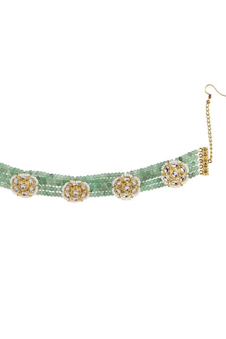 Buy Ruby Raang Green Beads, Embroidery Kundan Embellished Headband Online at Aza Fashions Buy_Ruby Raang_Green Beads, Embroidery Kundan Embellished Headband _Online_at_Aza_Fashions