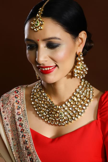 Ruby Raang Maharani Kundan Embellished Necklace Set 