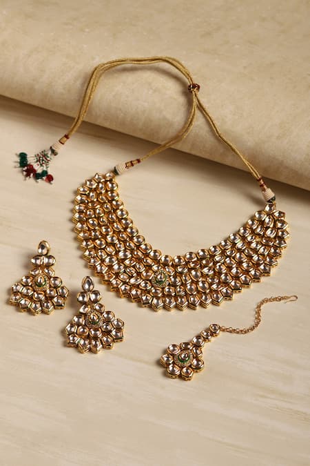 Shop Ruby Raang Gold Plated Diamonds, Stones Maharani Kundan Embellished Necklace Set at Aza Fashions Shop_Ruby Raang_Gold Plated Diamonds, Stones Maharani Kundan Embellished Necklace Set _at_Aza_Fashions