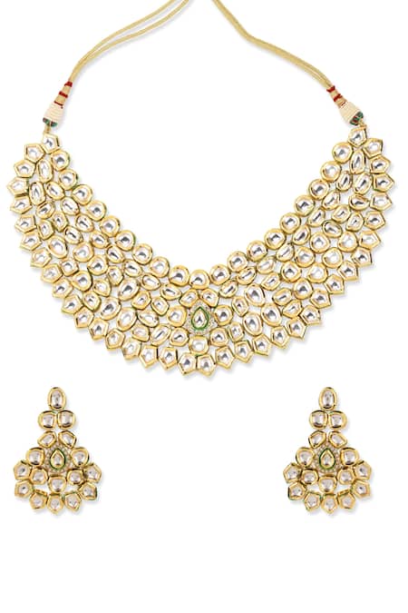 Ruby Raang Gold Plated Diamonds, Stones Maharani Kundan Embellished Necklace Set Online at Aza Fashions Ruby Raang_Gold Plated Diamonds, Stones Maharani Kundan Embellished Necklace Set _Online_at_Aza_Fashions