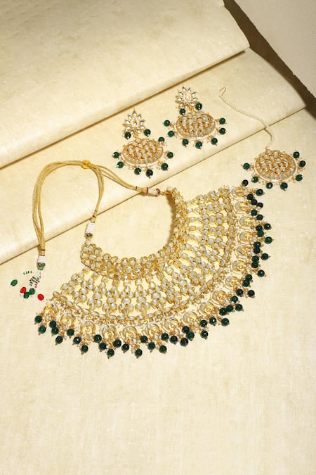 Shop Ruby Raang Gold Plated Stones Kundan Embellished Choker Necklace Set at Aza Fashions Shop_Ruby Raang_Gold Plated Stones Kundan Embellished Choker Necklace Set _at_Aza_Fashions