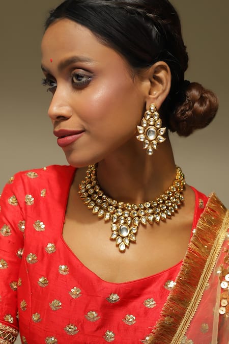 Ruby Raang Gold Plated Kundan Embellished Floral Necklace Set 