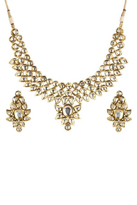 Ruby Raang Gold Plated Diamonds, Stones Kundan Embellished Floral Necklace Set Online at Aza Fashions Ruby Raang_Gold Plated Diamonds, Stones Kundan Embellished Floral Necklace Set _Online_at_Aza_Fashions