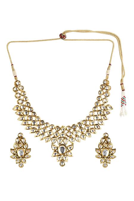 Buy Ruby Raang Gold Plated Diamonds, Stones Kundan Embellished Floral Necklace Set Online at Aza Fashions Buy_Ruby Raang_Gold Plated Diamonds, Stones Kundan Embellished Floral Necklace Set _Online_at_Aza_Fashions