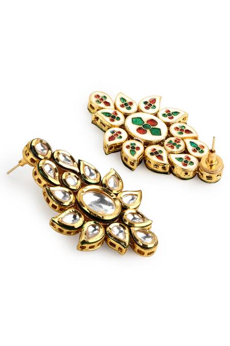 Shop Ruby Raang Gold Plated Diamonds, Stones Kundan Embellished Floral Necklace Set Online at Aza Fashions Shop_Ruby Raang_Gold Plated Diamonds, Stones Kundan Embellished Floral Necklace Set _Online_at_Aza_Fashions