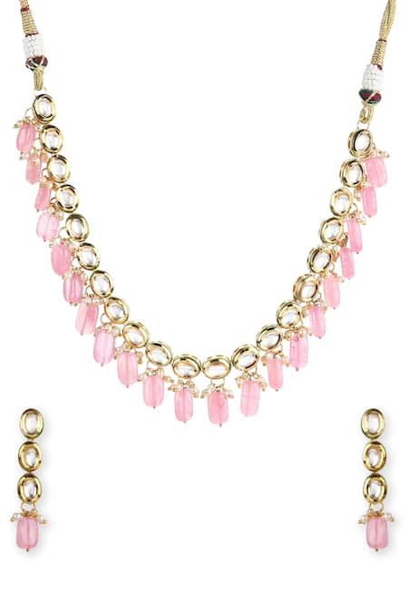 Ruby Raang_Gold Plated Beads, Diamonds, Stones Kundan And Embellished Choker Set _Online_at_Aza_Fashions