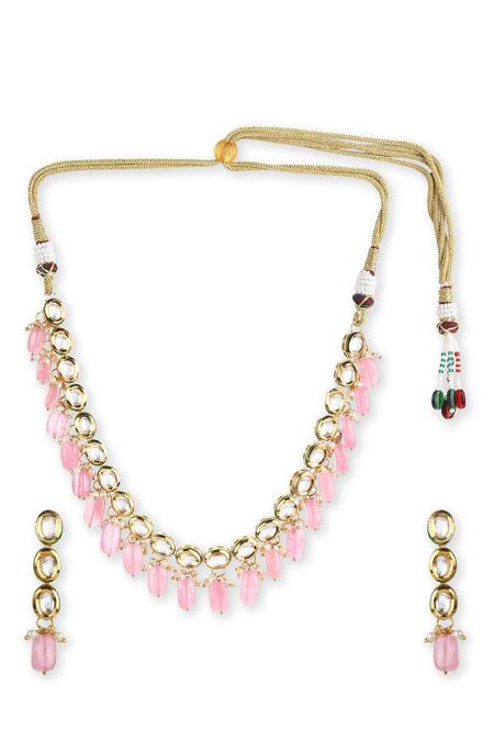 Buy_Ruby Raang_Gold Plated Beads, Diamonds, Stones Kundan And Embellished Choker Set _Online_at_Aza_Fashions