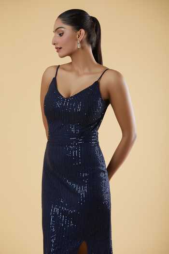 Buy Blue Zara Embroidered Sequins U Neck Work Midi Slip Dress For Women by  Samyukta Singhania Online at Aza Fashions.