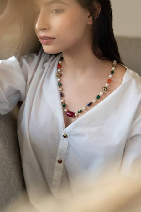 Shop Do Taara Multi Color Semi Precious Stone Embellished String Necklace at Aza Fashions Shop_Do Taara_Multi Color Semi Precious Stone Embellished String Necklace _at_Aza_Fashions