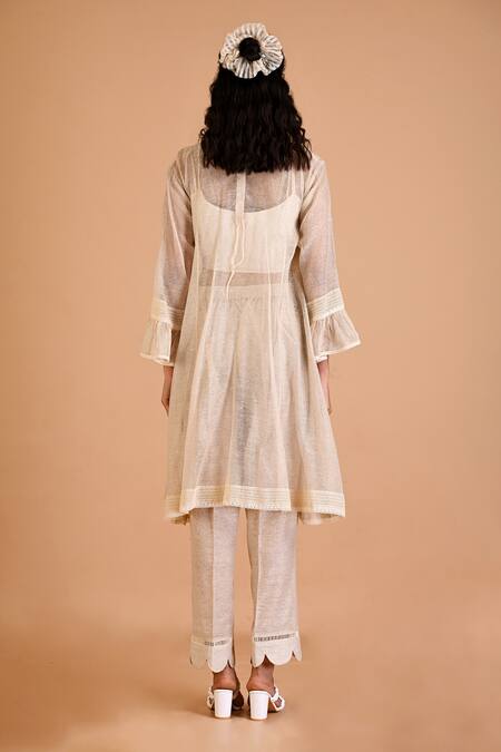 Shop Mityan Ivory Lace Round Neck Acacia Yoke Embroidered Tunic Set at Aza Fashions Shop_Mityan_Ivory Lace Round Neck Acacia Yoke Embroidered Tunic Set _at_Aza_Fashions