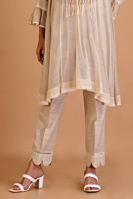 Mityan Ivory Lace Round Neck Acacia Yoke Embroidered Tunic Set Online at Aza Fashions Mityan_Ivory Lace Round Neck Acacia Yoke Embroidered Tunic Set _Online_at_Aza_Fashions