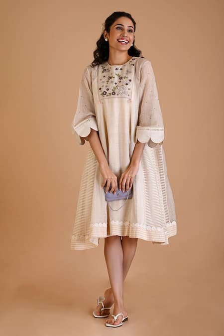 Mityan Acanthus Hand Embroidered Dress With Inner 