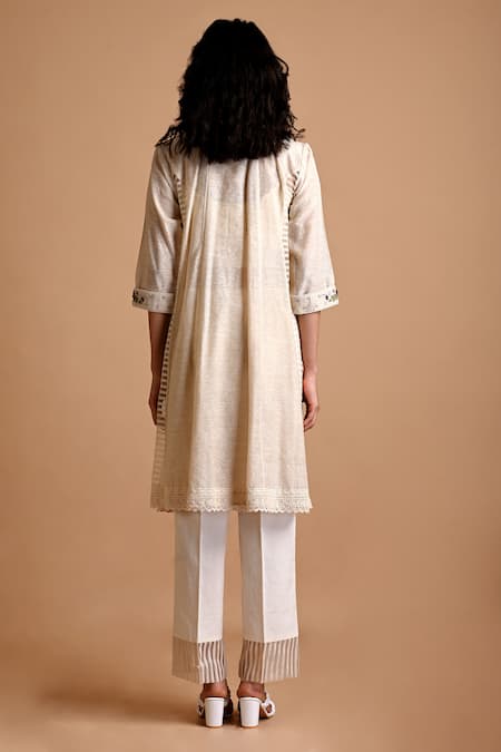 Shop Mityan Ivory Jersey Embroidery Collared Bugloss Tunic Set at Aza Fashions Shop_Mityan_Ivory Jersey Embroidery Collared Bugloss Tunic Set _at_Aza_Fashions