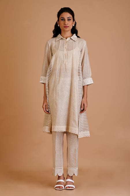 Mityan Indigo Collar Embroidered Tunic Set 