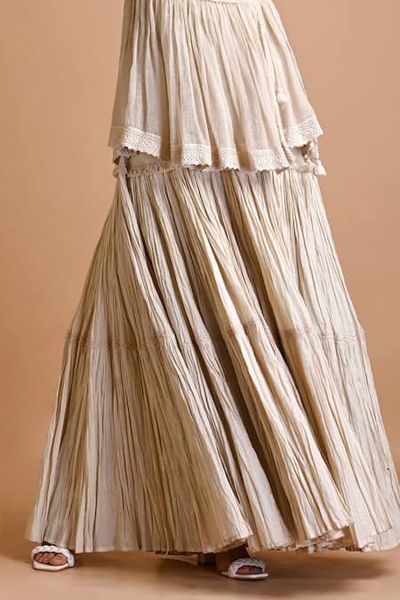 Mityan_Ivory Jute Silk Embroidered Lace V Neck Lady Angrakha Tunic With Inner _Online_at_Aza_Fashions