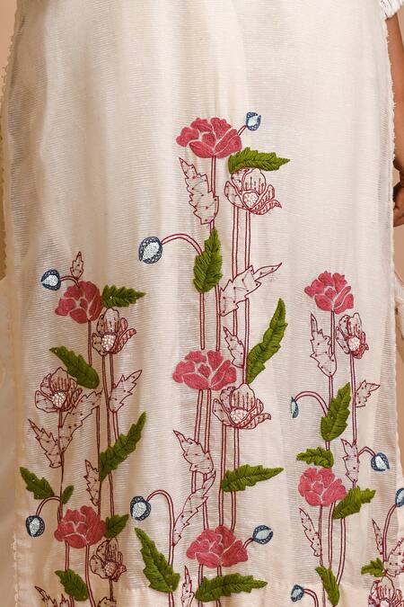 Buy_Mityan_Ivory Jacquard Embroidery Round Neck Osmunda Kurta Pant Set _Online_at_Aza_Fashions