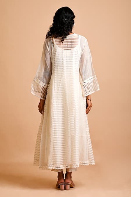 Mityan Peony Striped Embroidered Kurta Pant Set 