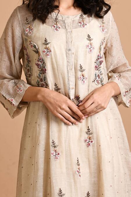 Buy_Mityan_Ivory Jute Silk Embroidered Thread Round Rue Dori And Tunic With Inner _Online_at_Aza_Fashions