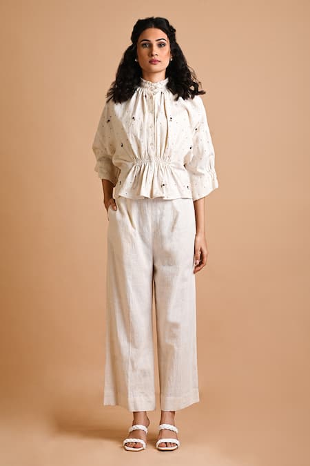 Mityan Snowball Embroidered Top & Cullotte Pant Set 