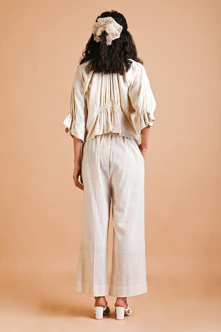 Mityan Snowball Embroidered Top & Cullotte Pant Set 