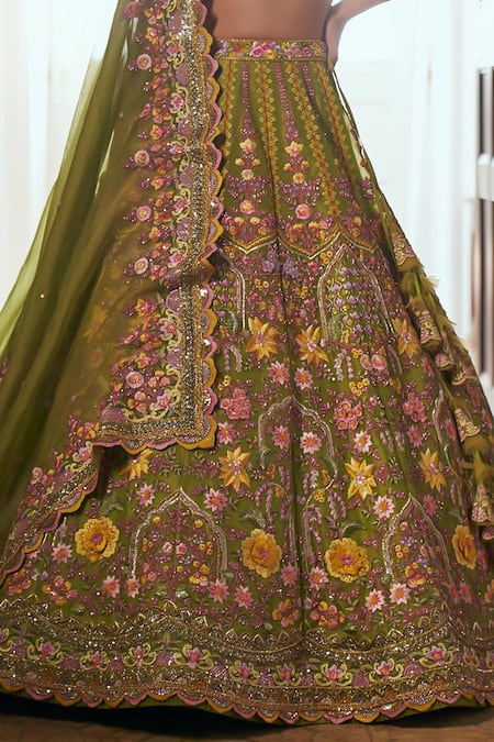 Buy Anushree Reddy Green Organza Embroidery Floral Scoop Neck Gladiolus Bridal Lehenga Set Online at Aza Fashions Buy_Anushree Reddy_Green Organza Embroidery Floral Scoop Neck Gladiolus Bridal Lehenga Set _Online_at_Aza_Fashions
