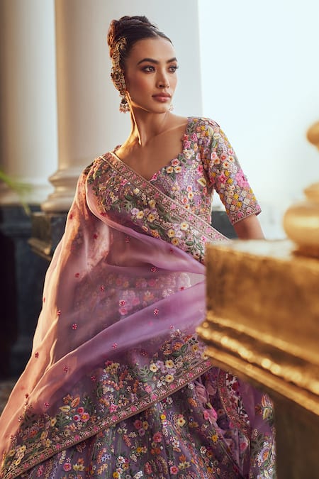 Anushree Reddy Iris Floral Embroidered Bridal Lehenga Set 